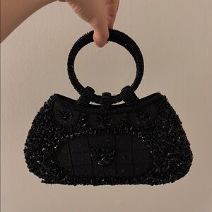 Elegant Black Beaded Handbag